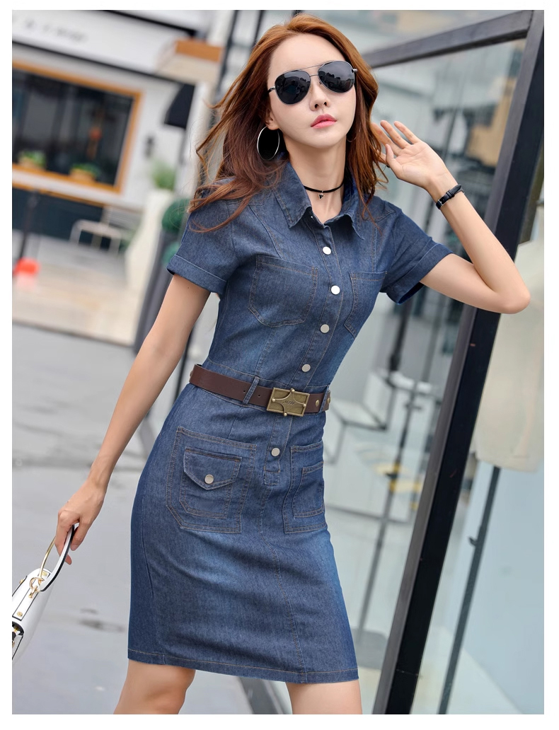 ĐẦM JEAN CỔ SƠ MI PHỐI TÚI